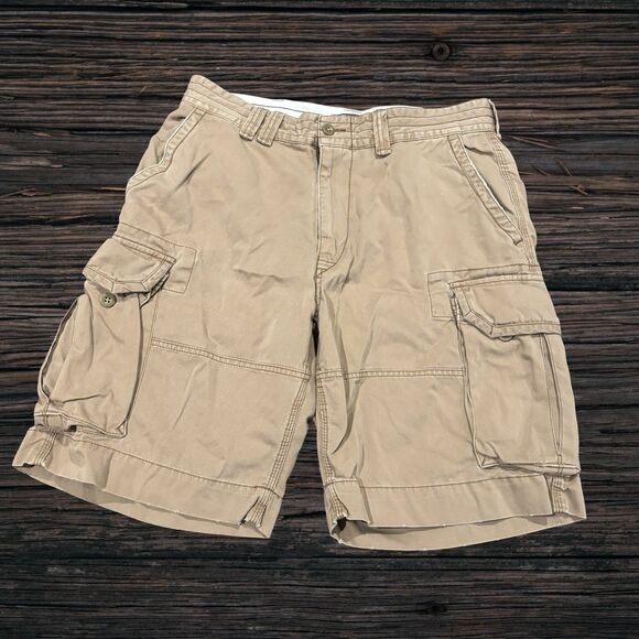 Vintage Y2K Polo Ralph Lauren Cargo Shorts Size 34 Khaki 10” Inseam Heavy Cotton - Picture 1 of 8